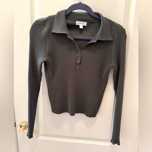 Calvin Klein Jean, Ladies Large khaki green ribbed collared sweater EUC